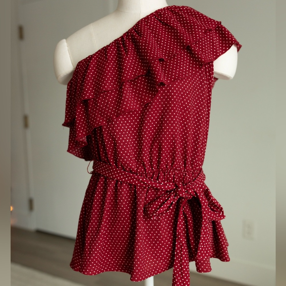 Maeve for Anthropologie Polka Dot Ruffle Top NWT - Picture 2 of 13